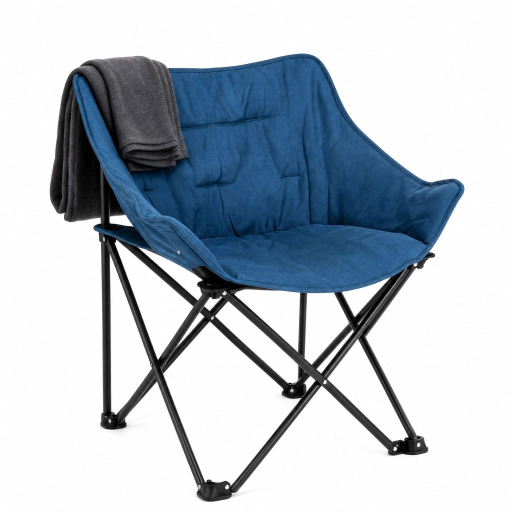 Sedia da campeggio pieghevole imbottita in metallo e tessuto Oxford nero e blu