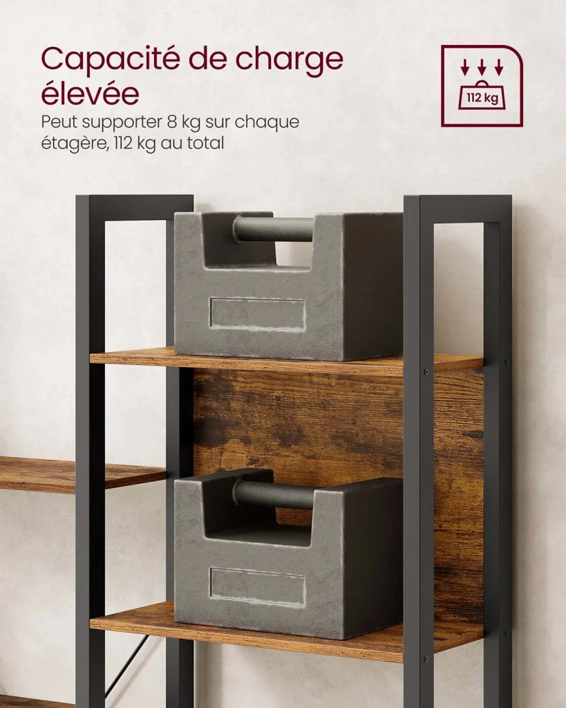 Libreria/mobile contenitore in stile industriale con struttura in metallo e 14 scomparti adatta per soggiorno o ufficio 158 x 24 x 166 cm marrone 12_0004259