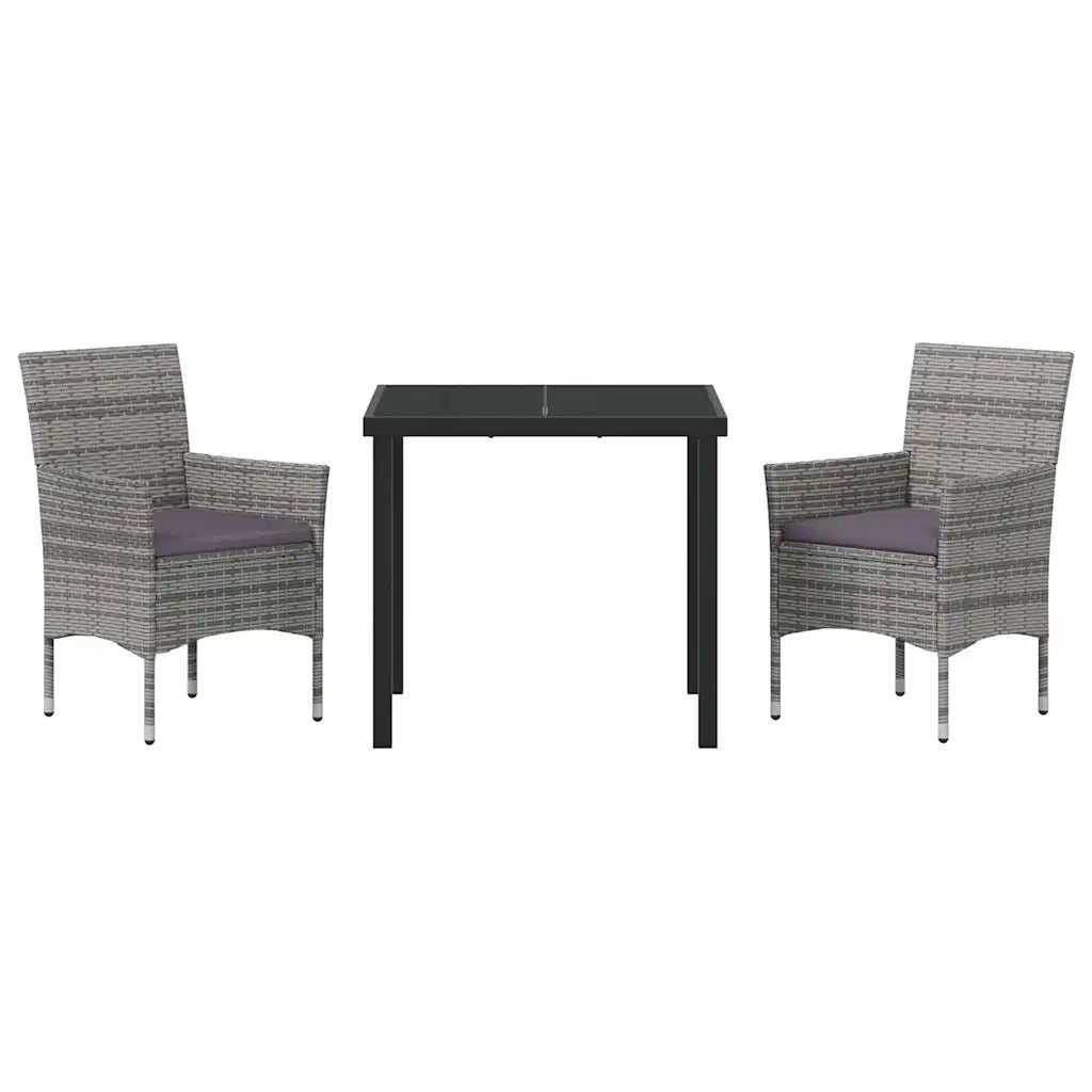 Set da Pranzo per Giardino con cuscino 3 pcs Grigio polyrattan