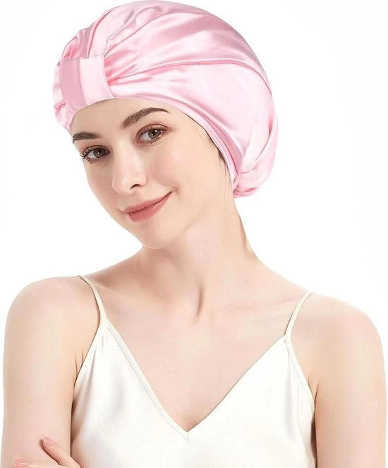 Sacco per capelli in seta per il sonno - Borsa da sonno a doppia imbottitura con cinturino elastico - Sacco per capelli notturno in seta per la cura dei capelli - Copricapo per donne e ragazze.