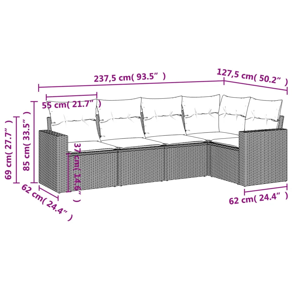 Set Divani da Giardino 5 pz con Cuscini in Polyrattan Nero 3218916