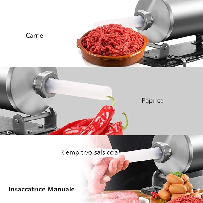 4 kg Insaccatrice per Salsiccia, Macchina per la Produzione di Salsicce, Insaccatrice Manuale per Uso Domestico, Salsicce Siringa con 4 Tubi di Riempimento