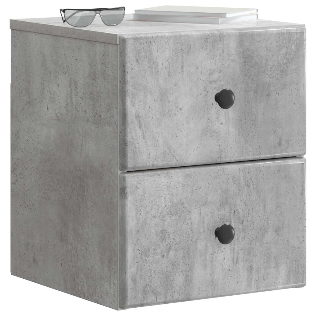 Comodino | Armadio da Notte | Mobiletto da notte a muro Grigio Cemento 34,5 x 33 x 40 cm