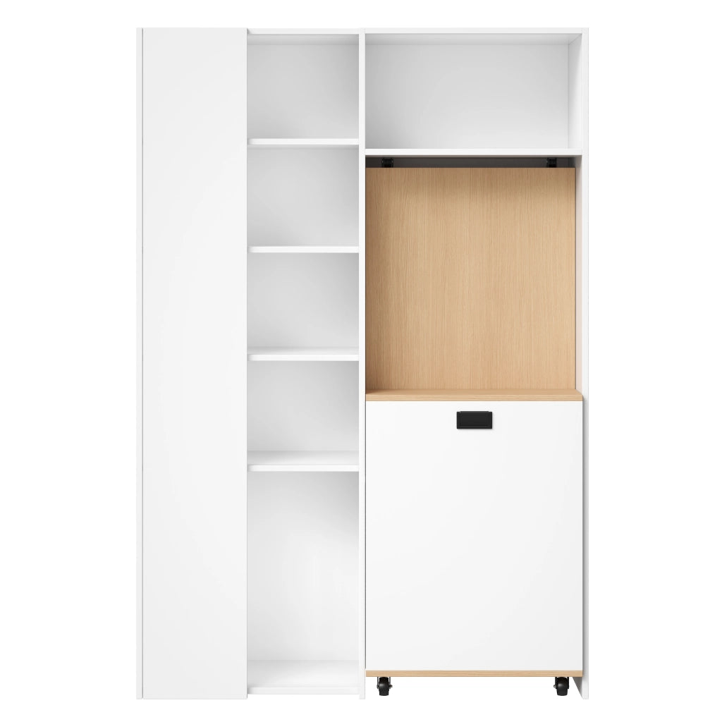 Scrivania pieghevole 2 in 1 con libreria, presa EU e USB, bianco, MDF, 104,5 × 30,5 × 160 cm