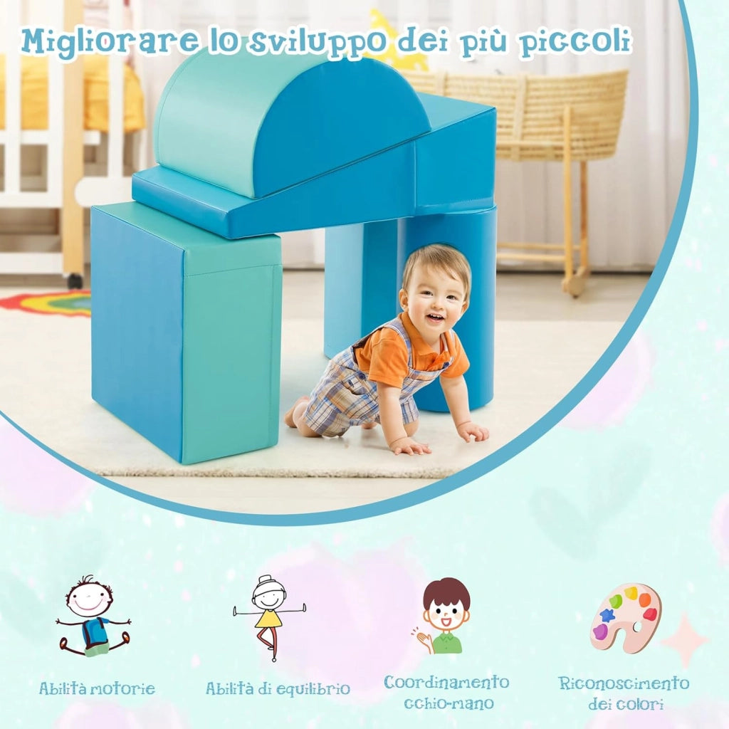 Set di 5 Blocchi con Diverse Forme e Colori, Giocattolo per Arrampicata e Strisciamento, Aiuta i Bambini a Crescere (Azzurro)