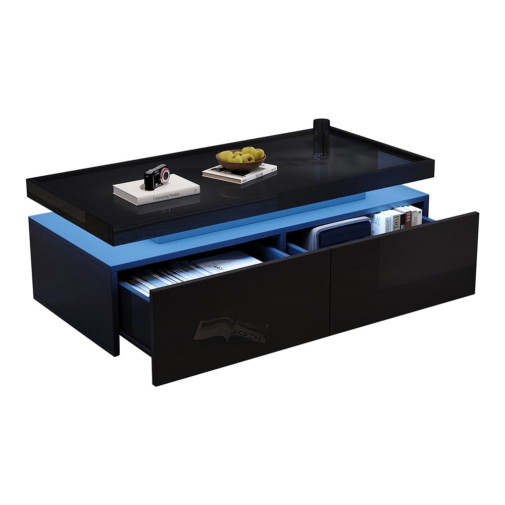 Tavolino moderno - Xylo - 95x45cm LED 2 cassetti nero