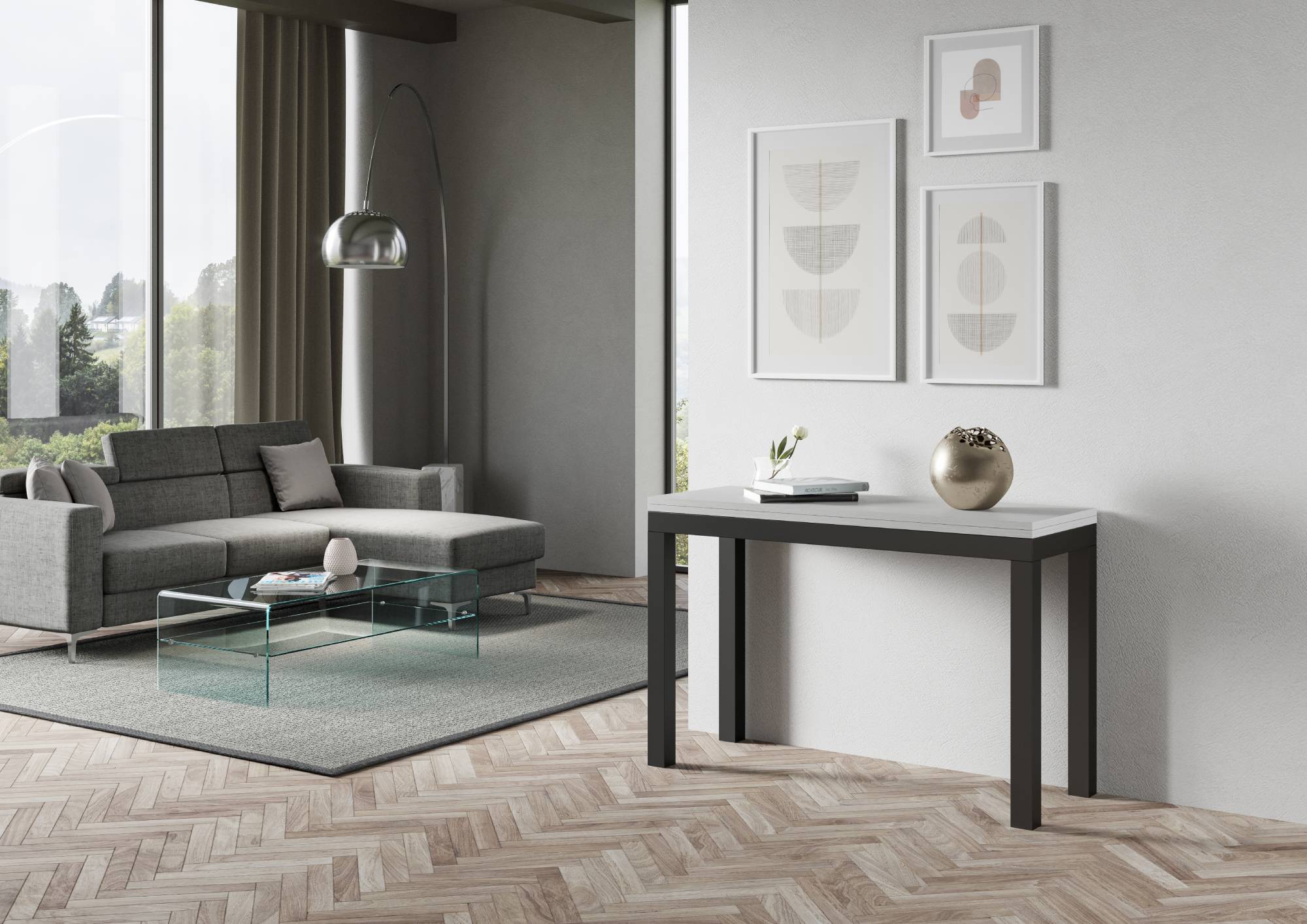 Tavolo Salvaspazio Allungabile 120x45/90x80/78 cm Everyday Double Bianco Frassino