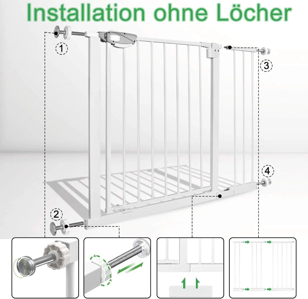 Griglia di protezione per scale, 100 cm, senza foratura, per porte e scale, con chiusura automatica, per bambini, per cani e bambini, per 105-115 cm (bianco), WR-(HAG1241D)