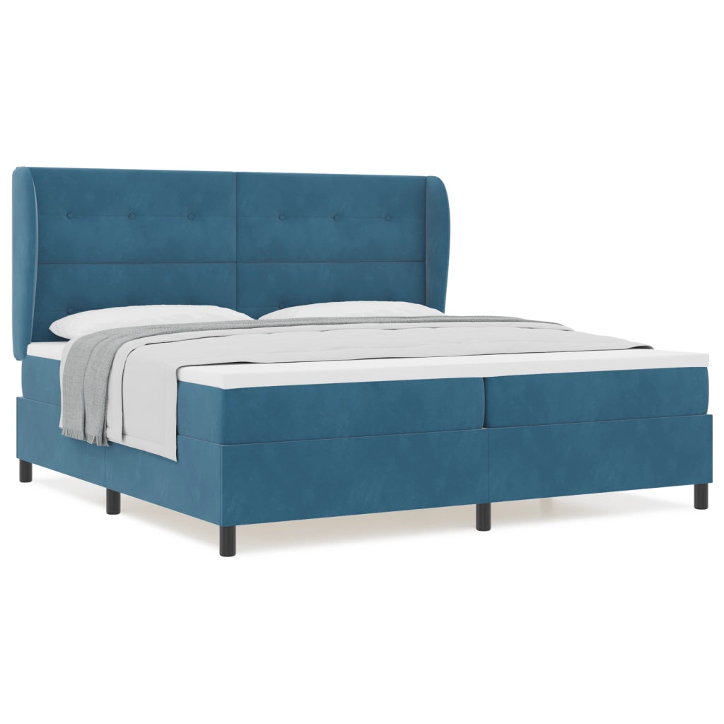 Rete a doghe con materasso  Blu scuro 200x200 cm Velluto