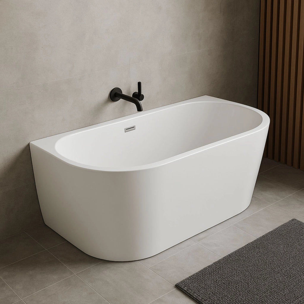 Vasca da bagno filo parete semicircolare acrilico bianco lucido 150 x 80 x 58 cm *** confezione 1