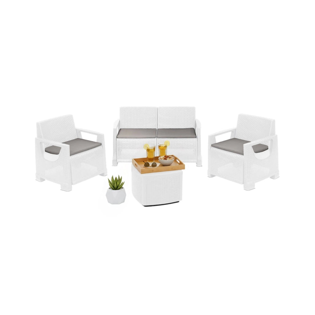 Salottino Outdoor Triulzi, set Salotto da Esterno 4 Posti Made in Italy, Bianco