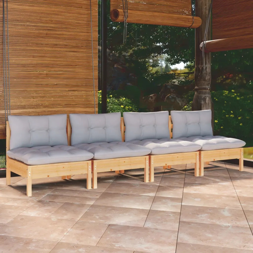 Divano da Giardino a 4 Posti con Cuscini-Sofa da Giardino-Divano da esterno Grigi Massello di Pino