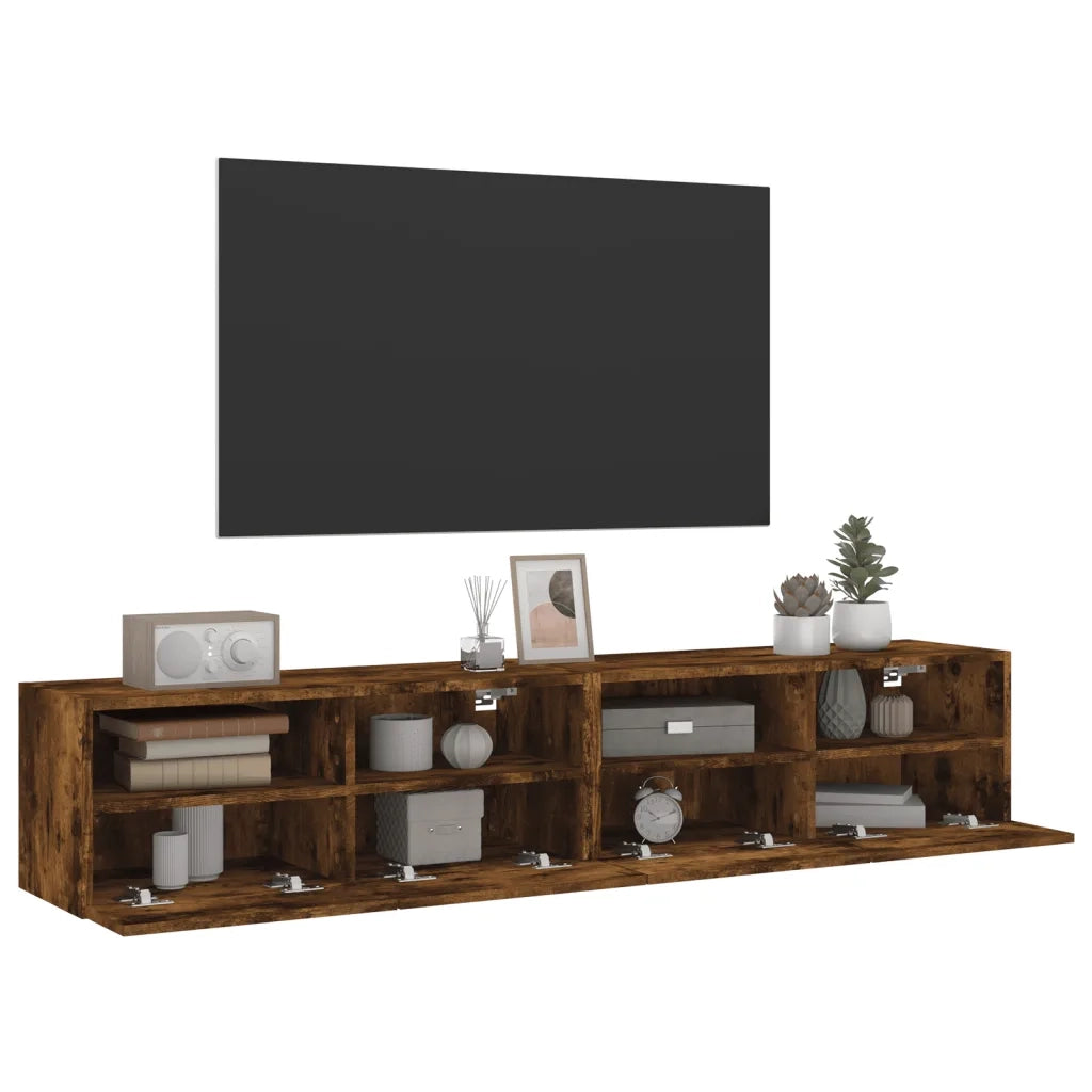 Mobili TV a Muro 2 pz | Armadietto TV | Mobile Porta TV Rovere Fumo 80x30x30 cm Legno Multistrato