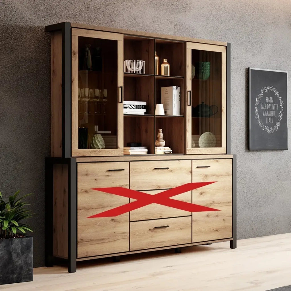 Credenza collezione TIVORA. 2 porte e 6 vani centrali. Colore quercia e nero.