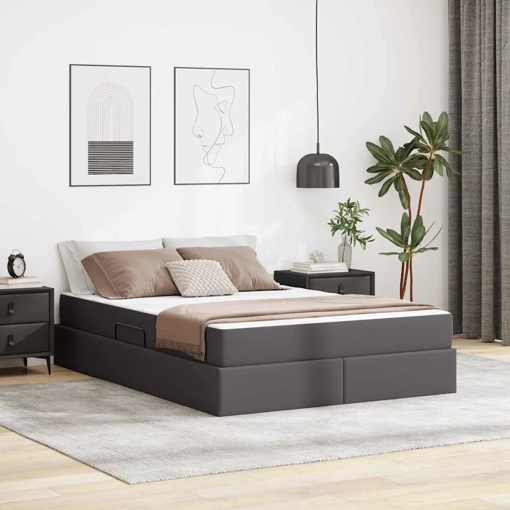 Letto con contenitore e materasso 2 pcs Grigio Pelle 3399614
