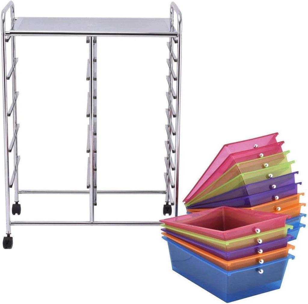 Carrello con 15 Cassetti Impilabili, Carrello di Stoccaggio con Ruote, Carello Portaoggetti per Casa e Ufficio, 62,5 x 37 x 87 cm (Multicolore)