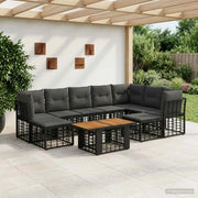 Set Divano da Giardino 10 pz Nero e Grigio scuro polyrattan 3437935