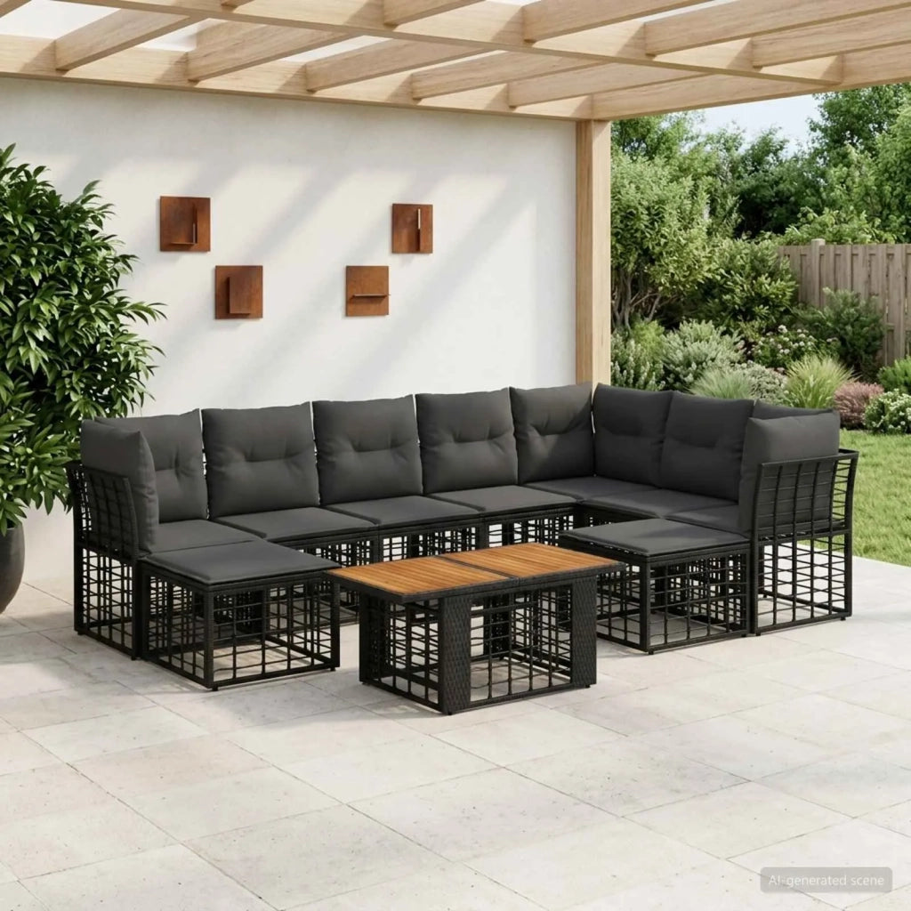 Set Divano da Giardino 10 pz Nero e Grigio scuro polyrattan 3437935