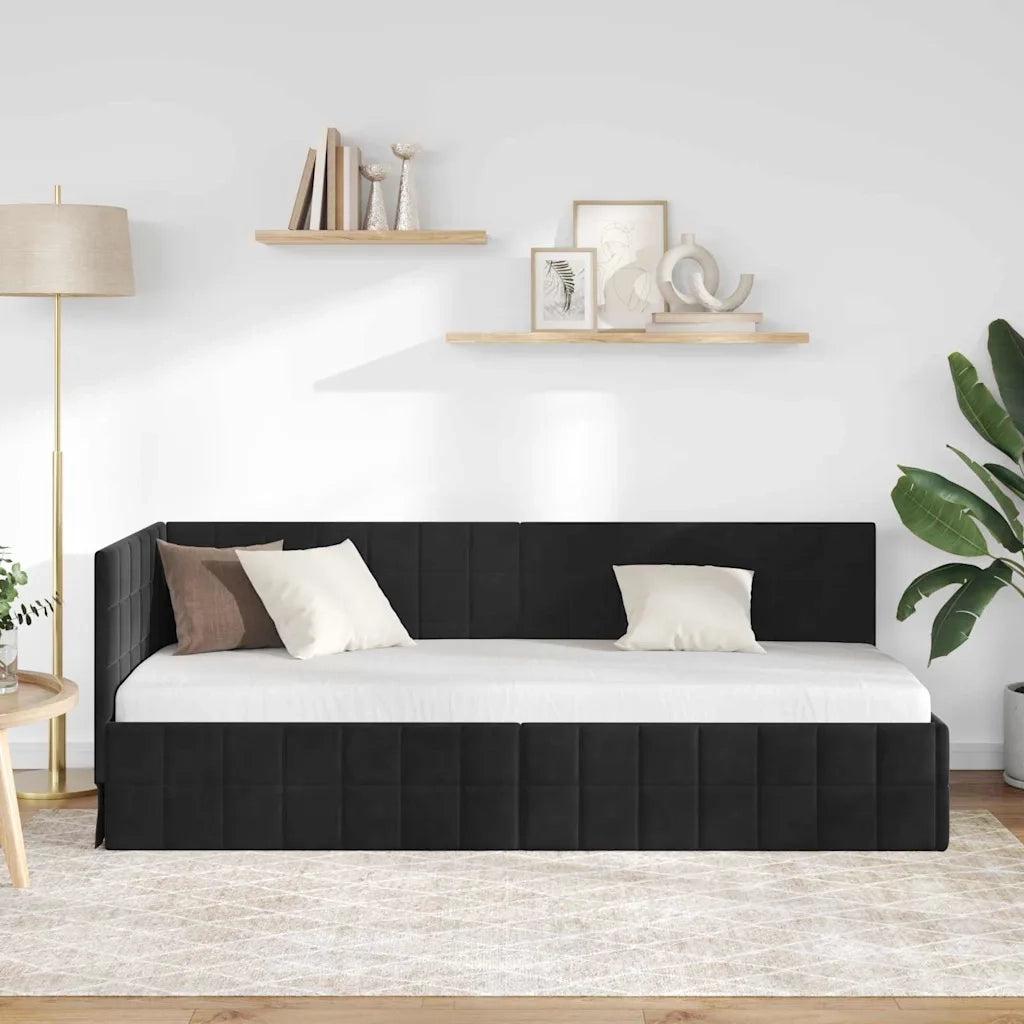 Letto singolo | Letto per adulti | Cornice del letto ad angolo Nero 80 cm x 200 cm Velluto