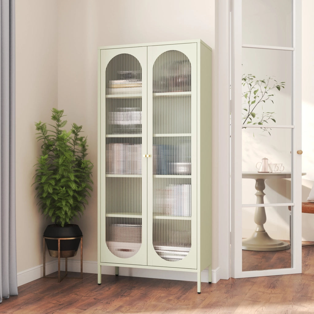 Armadio in metallo e vetro verde lime 180cm YASMINE