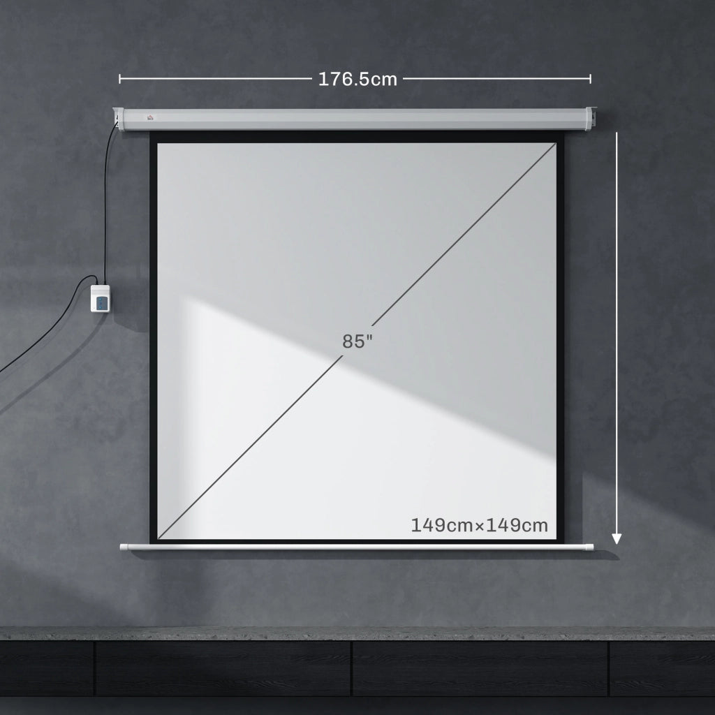 Telo Proiettore Motorizzato da 85" con Telecomando, in Plastica e Metallo, 176.5x8x176.5 cm, Bianco