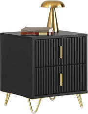 Cassettiere da notte con 2 ante - Tavolo salotto - Tavolo da soggiorno - Protezione per pavimento resistente ai graffi - Disegno elegante in nero e oro - Montaggio semplice - 40 cm x 47 cm x 40 cm