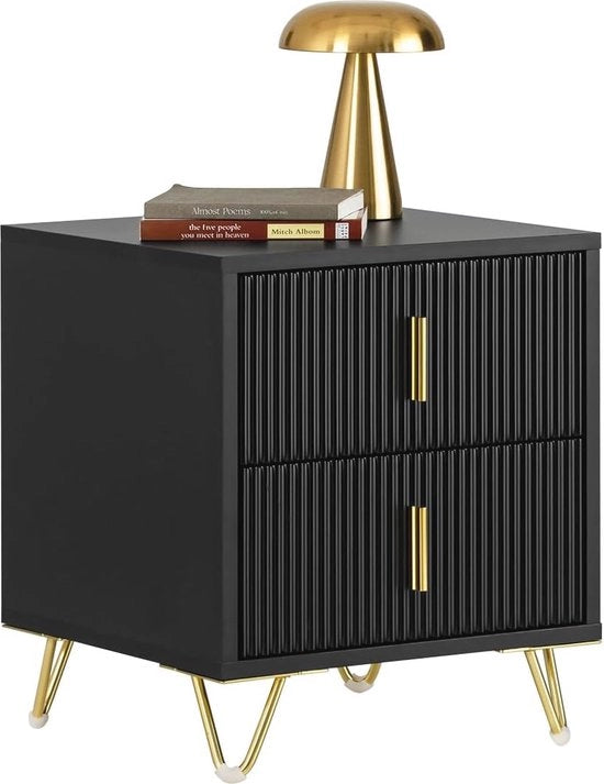Cassettiere da notte con 2 ante - Tavolo salotto - Tavolo da soggiorno - Protezione per pavimento resistente ai graffi - Disegno elegante in nero e oro - Montaggio semplice - 40 cm x 47 cm x 40 cm