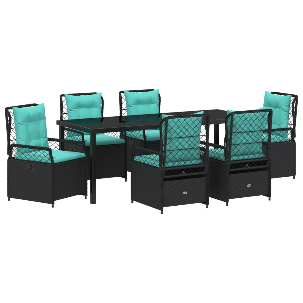 Set da Pranzo da Giardino di 7 Pezzi Rattan Polietilene Nero