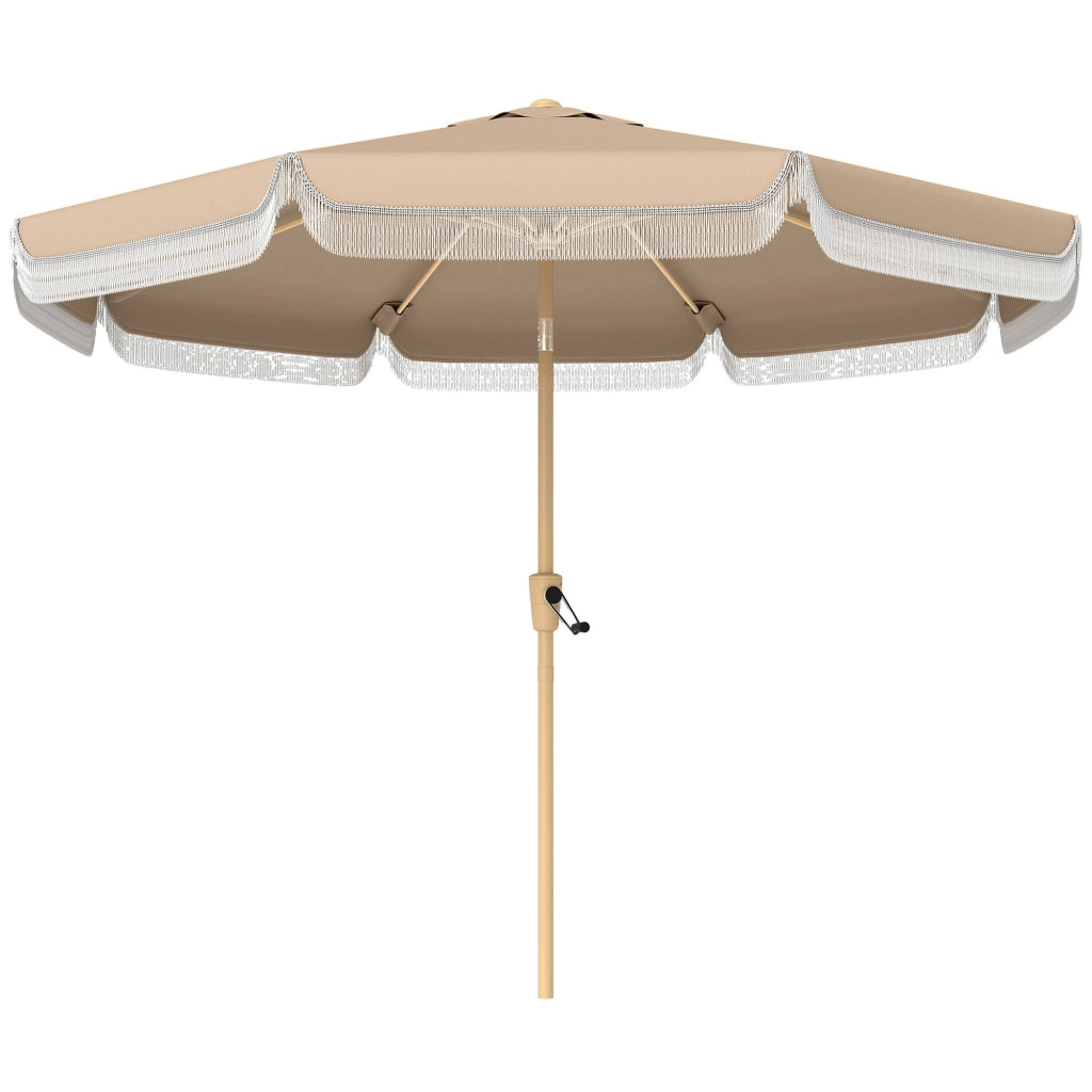 Ombrellone da Giardino con Tenda a Frange e Manovella ¨C zephmum ¨C Beige ?266x238 cm