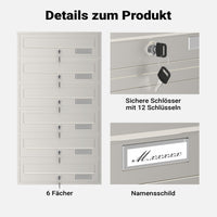 Cassetta postale condominiale autoportante 6 posti, acciaio inox, 1 modulo, 556 x 270 x 1500 mm