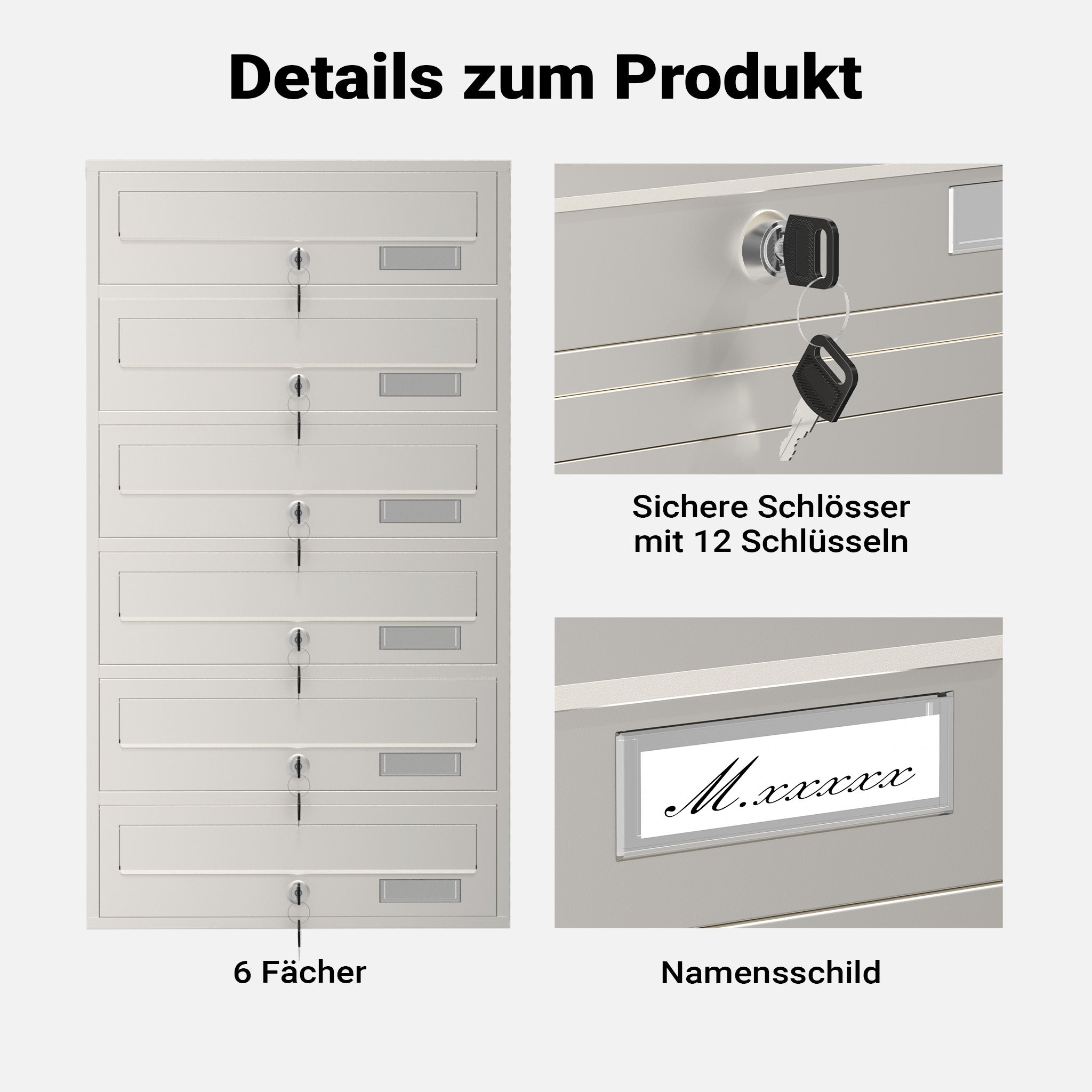Cassetta postale condominiale autoportante 6 posti, acciaio inox, 1 modulo, 556 x 270 x 1500 mm