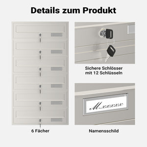 Cassetta postale condominiale autoportante 6 posti, acciaio inox, 1 modulo, 556 x 270 x 1500 mm