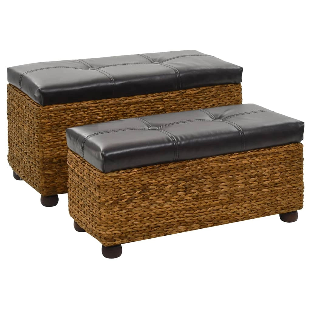 Set di 2 panche in giacinto d'acqua 85 x 40 x 45 cm marrone 02_0010731