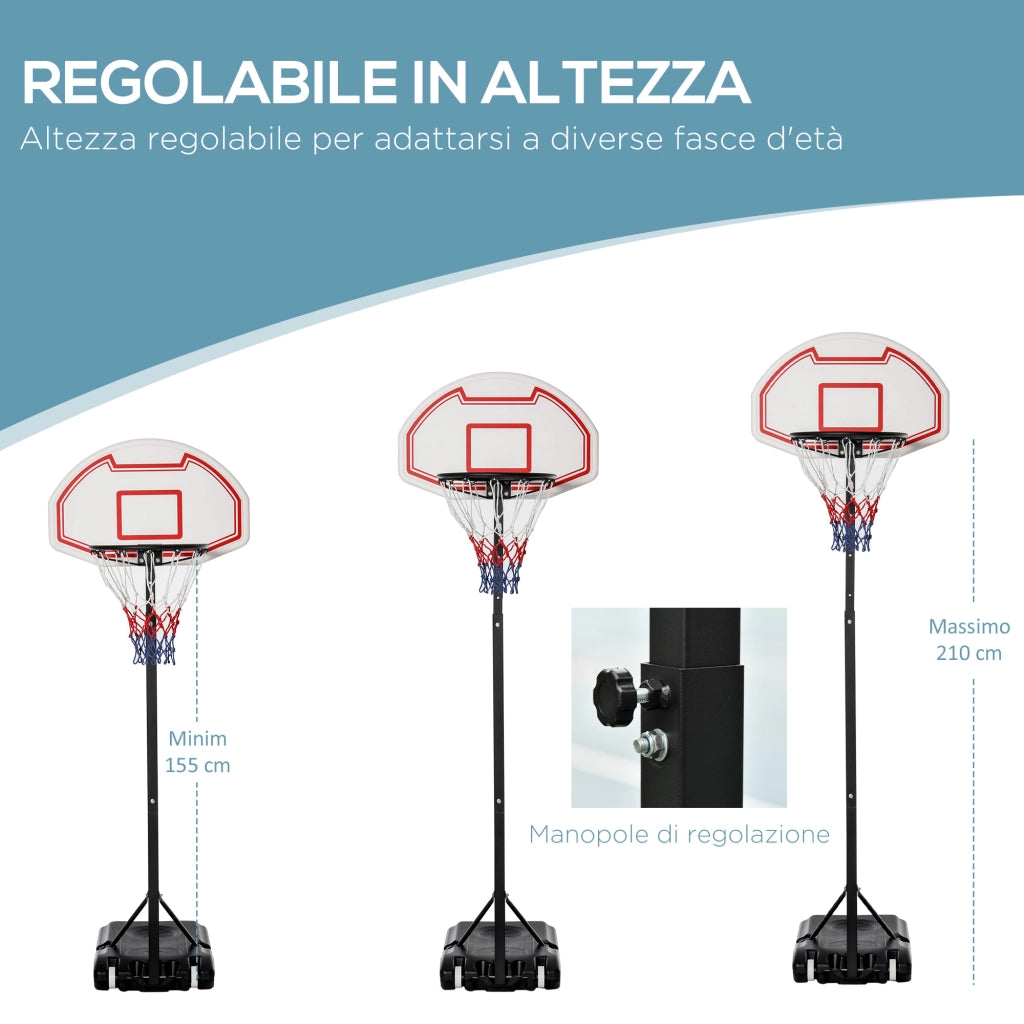 Canestro da Basket da Esterno con Supporto e Altezza Regolabile in Acciaio. 73x49x194-249 cm