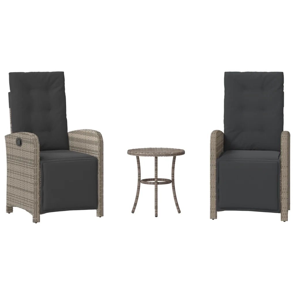Set da Bistr¨° 3 pz | Set Salotto da Giardino con Cuscini Grigio in Polyrattan