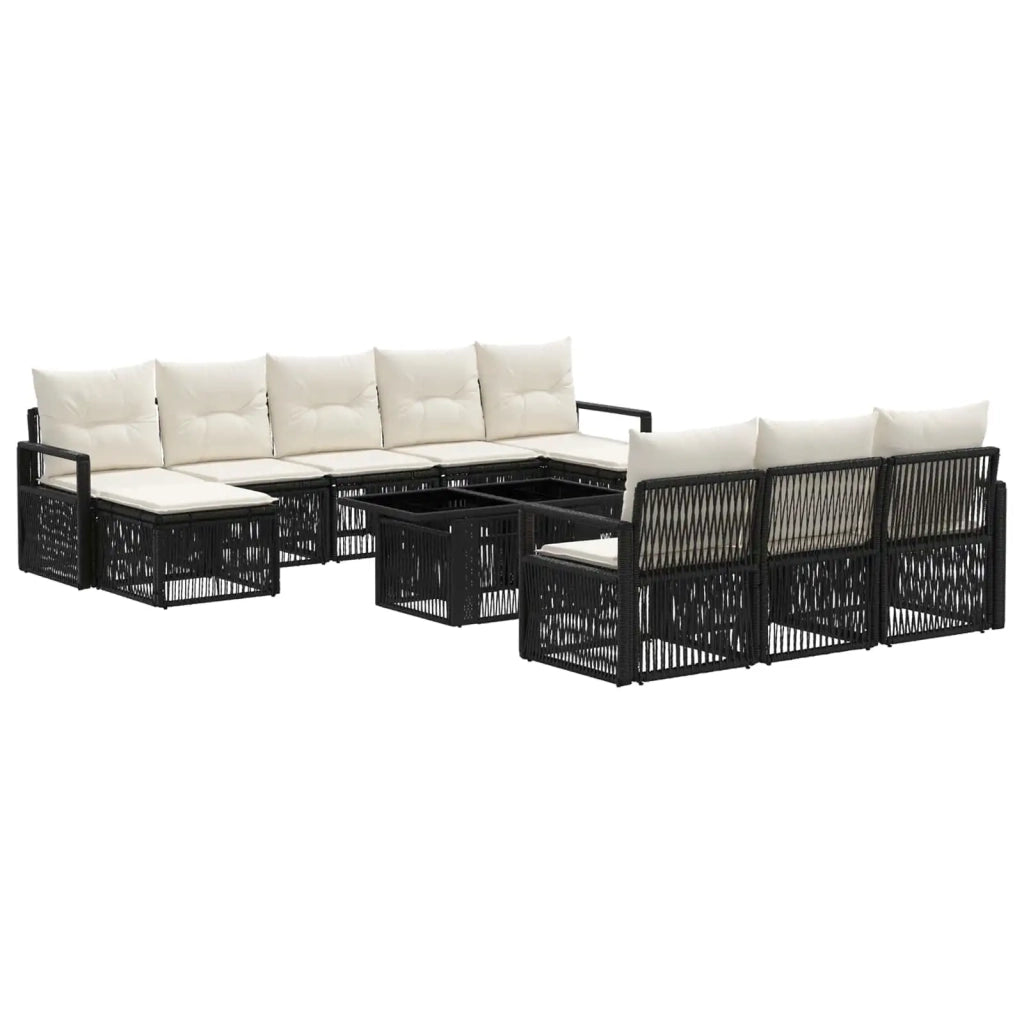 Set Divano da Giardino 11 pz Nero e Bianco Crema polyrattan 3437158