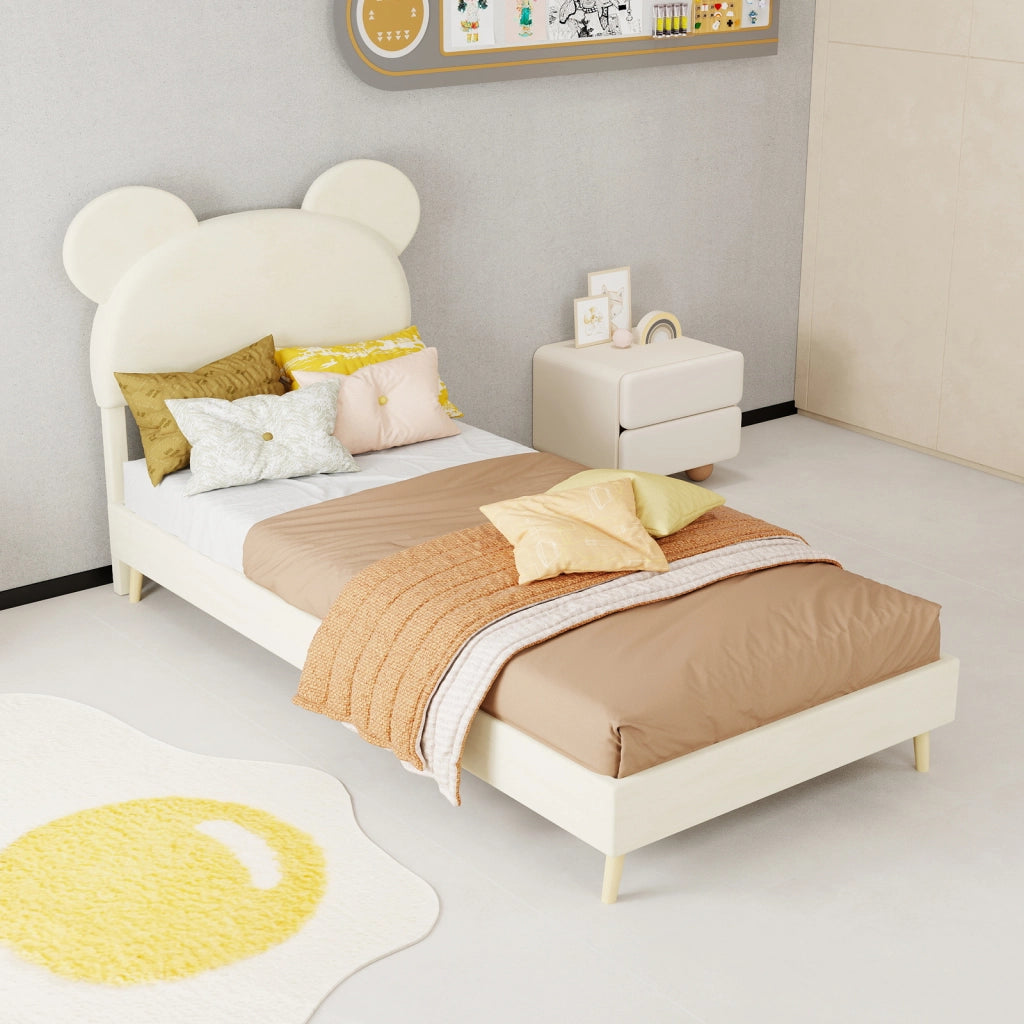 letto imbottito tessuto e metallo beige 90 x 200 cm
