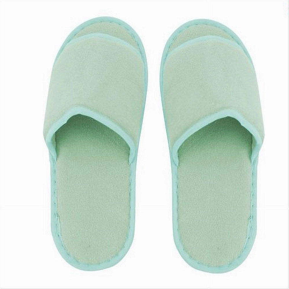 Trade Shop - Coppia Pantofole Ciabatte Bagno In Tessuto Verde Taglia 35-40 Stanza Hotel 79674 -