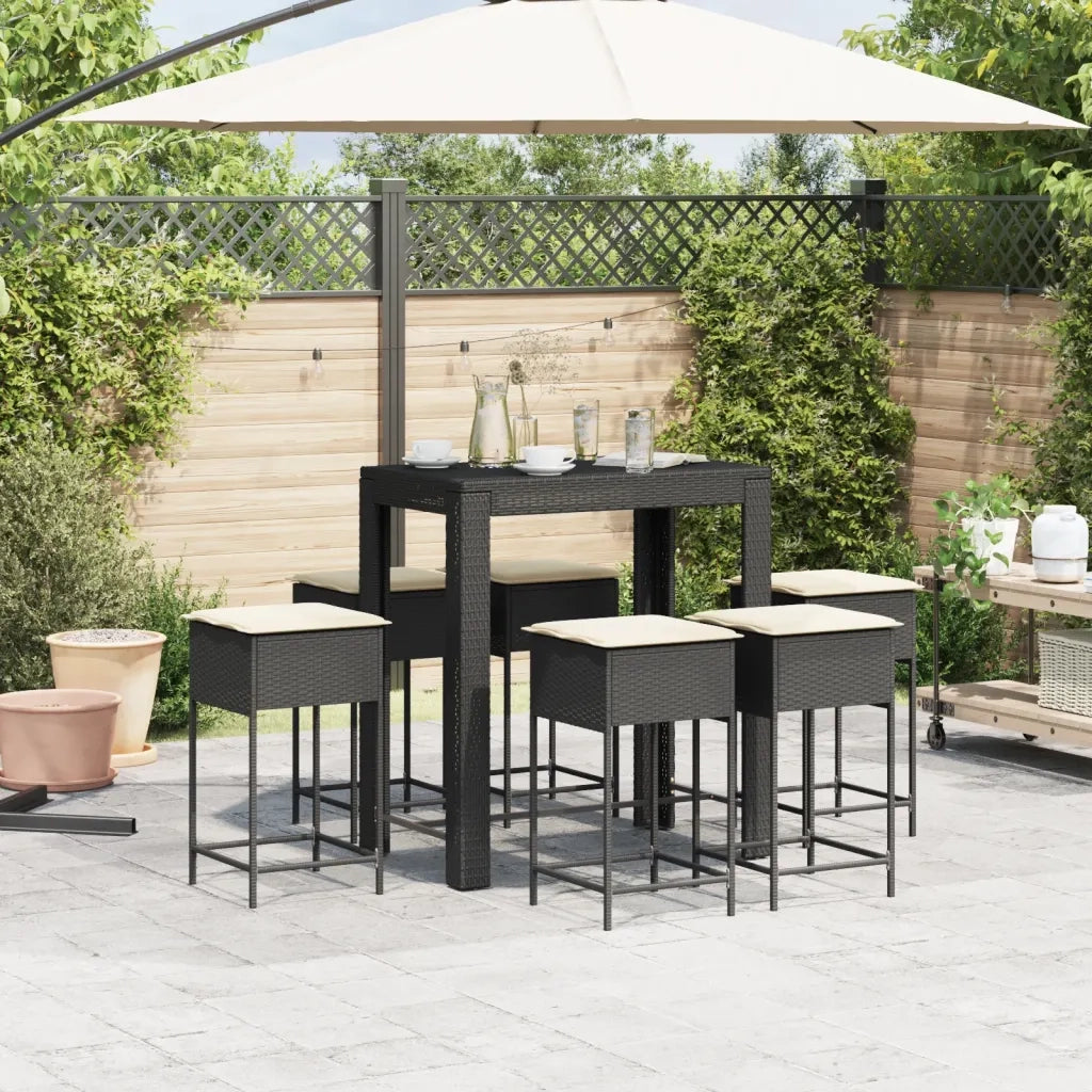 Set Bar da Giardino 7 pz con Cuscini in Polyrattan Nero 3261455
