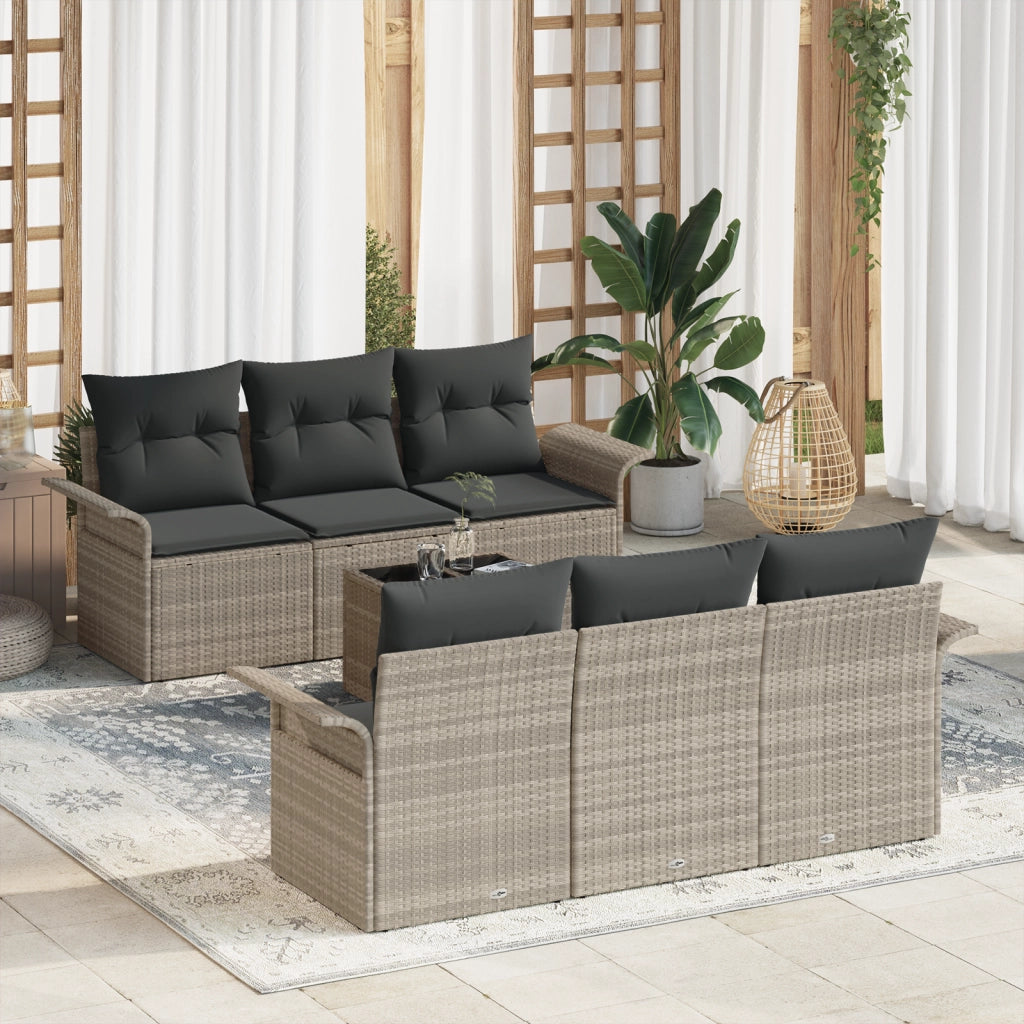 Set Divano da Giardino con Cuscini Grigio Chiaro Rattan Sintetico