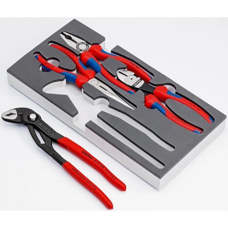 KNIPEX 00 20 01 V15 Assortimento di Pinze 4 Pezzi in Inserto in Schiuma Bicolore a Celle Chiuse Dimensioni 33,5x3,3x16,5 cm colore Nero