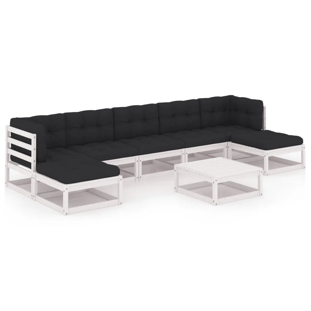 Set Salotto Giardino 8pz con Cuscini Bianco Legno Massello Pino 3077130