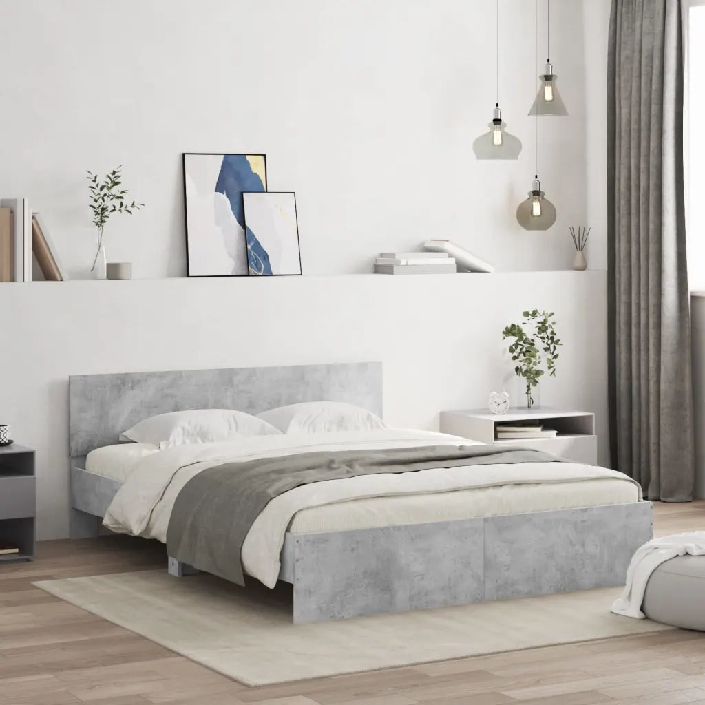 Giroletto con Testiera-Struttura Letto con testiera Grigio Cemento 140x200 cm
