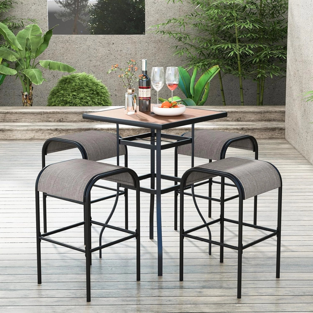 Set di 2 Sgabelli da Giardino,Sgabello da Giardino in Tessuto Texlilene, Sgabello da Bar da 76 cm, con Seduta Curva in Tessuto, Struttura in Metallo, Portata 180 kg, 47 x 47 x 76 cm