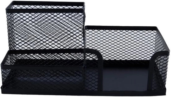 Organizzatore per ufficio in metallo - 3 compartimenti - Scatola di archiviazione - Articoli per ufficio - Portacenere - Supporto per penne - 105 x 205 x 100 mm