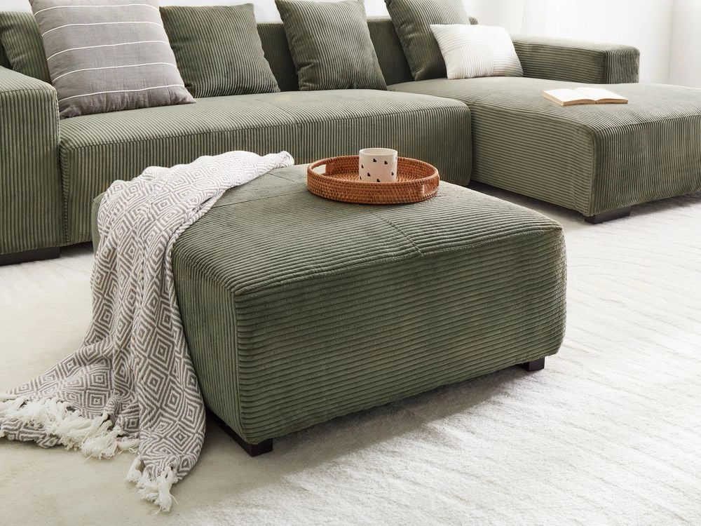 Ottomana moderna quadrata in velluto a coste verde 80 x 80 x 35 cm stile Contemporaneo soggiorno
