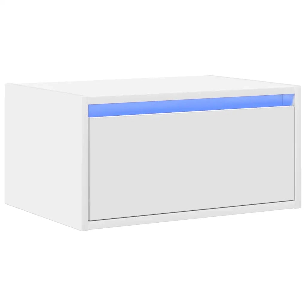Comodino a Parete con Luci LED-Tavolino da notte sospeso Bianco 397315
