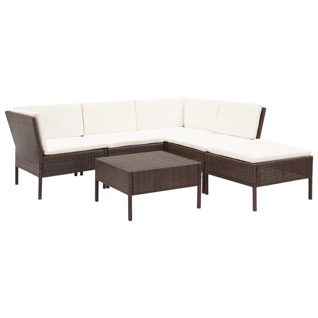 Set Divani da Giardino 6 pz con Cuscini in Polyrattan Marrone cod mxl 43226