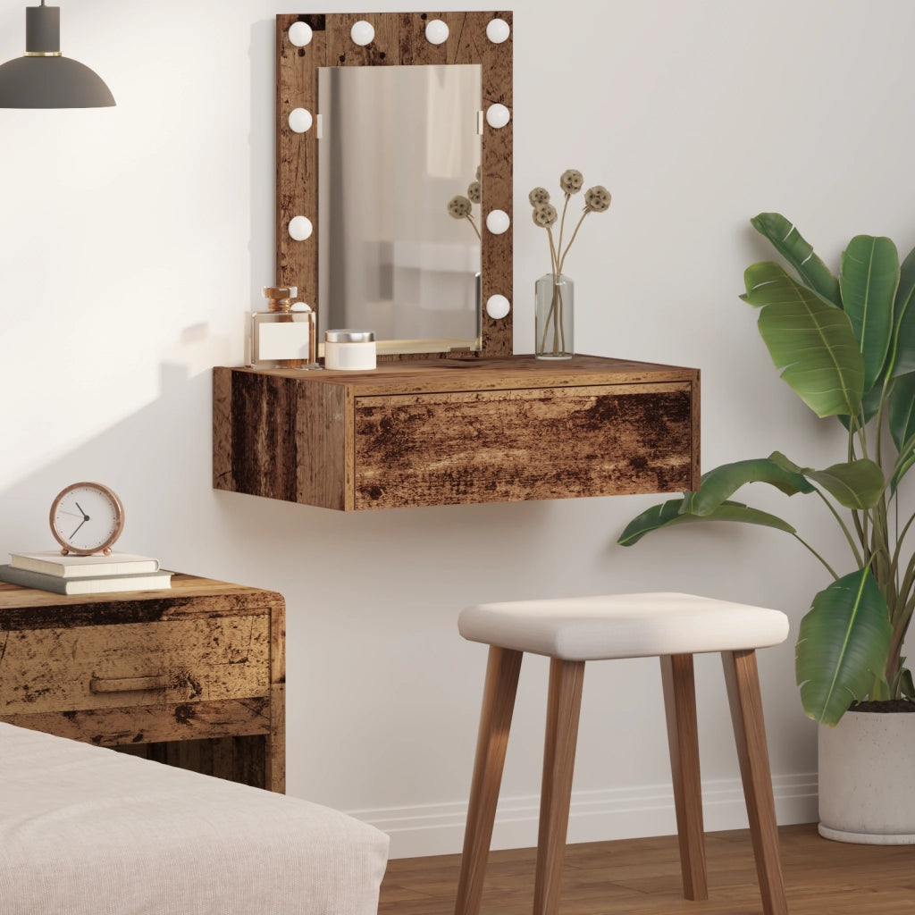 Toeletta da Appendere al Muro con Luci a LED Legno Antico