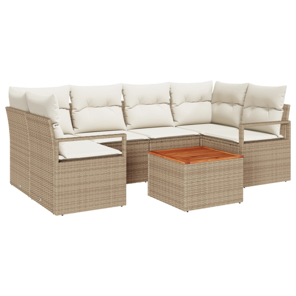 Set di Divani da Giardino  7 Pezzi con Cuscini Beige Polyrattan Acacia
